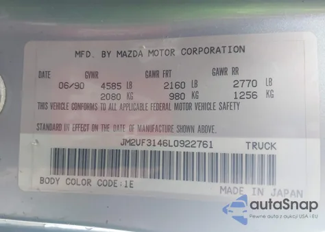 1990 Mazda B2600 Cab Plus from USA, damaged, VIN JM2UF3146L0922761